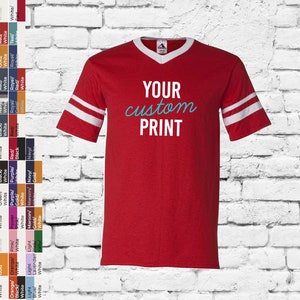 Custom Print Augusta Sportswear - V-Neck Jersey with Striped Sleeves - 360 Personalized Shirt Your Text or Logo