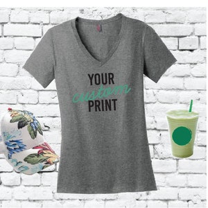 Custom Women&#39;s V-Neck T-shirt Perfect VNeck Tee Custom Shirt Custom Personalized Relaxed Fit Tee