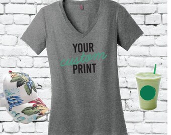Custom Women's V-Neck T-shirt Perfect VNeck Tee Custom Shirt Custom Personalized Relaxed Fit Tee