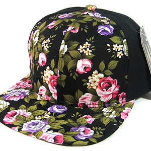 Custom Embroidery Floral Snapback Pink and White Rose Brim Black Hat Custom Snapback