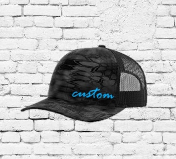 Custom Embroidery Trucker Hat Kryptek Typhon Black Deep Sea