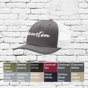Custom Embroidery Trucker Hat Charcoal and White Richardson 112 FP Your Custom Print Mesh Back Trucker Hat
