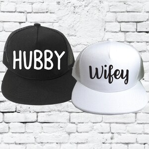 Hubby and Wifey Trucker Hats Five Panel Flat bill Caps with Embroidery