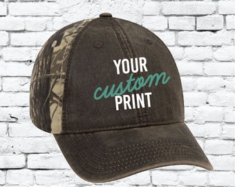 Custom Embroidery Camo Leather Baseball Cap Snapback Mossy Camoflauge Hunting Brim Hat Cap Green Camo Hat Oak Leaves