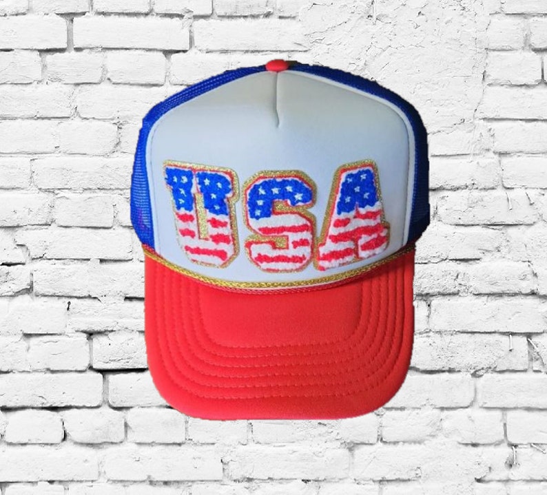 USA American Flag Patch Trucker Hat Mesh Back Hat Snapback 4th of July ...