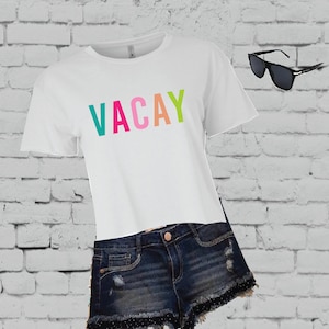 Vacay Tropical Colors Crop Top Women’s Boxy Cropped Tee Rainbow T-shirt Beach Vibes Shirt