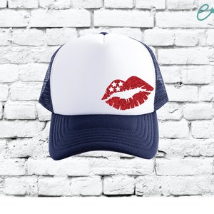 Flag Lips 4th of July Patriot Custom Trucker Hats with Snapback