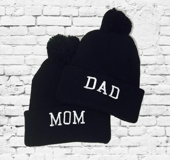 Mom & Funny Couples Knit Beanies Hats Pom Hats Baby or Hats - Announcement Etsy Pom Gift Dad Knit Hats