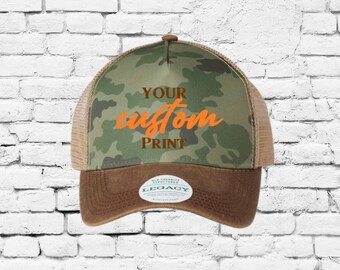 Custom Embroidery LEGACY - Vecchio cappuccio da camionista a cinque pannelli preferito - OFAFP Hat Camo Brown
