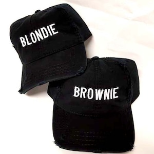 Blondie and Brownie Dad Hats Blonde and Brunette Couples Best Friends Distressed Dad Hat Couple Pair Set