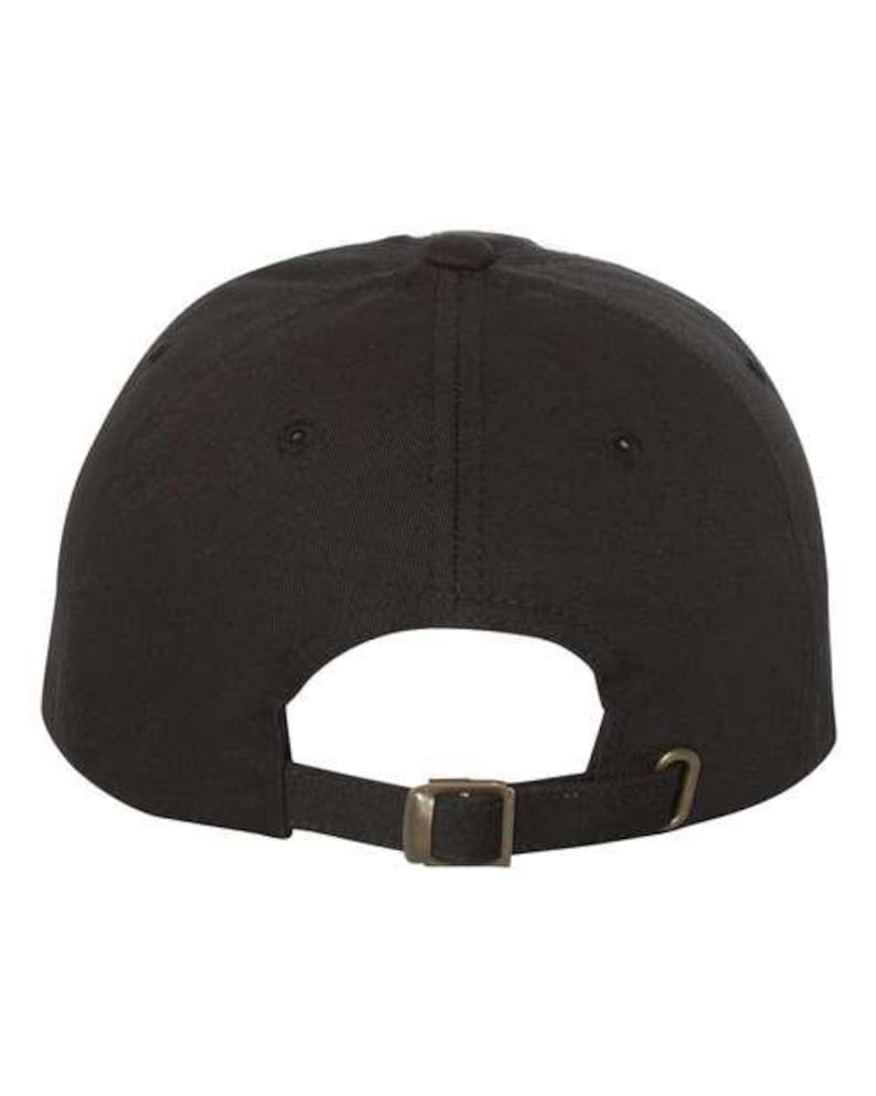 May include: A black baseball cap with a brown adjustable buckle closure.