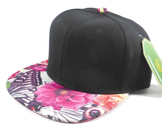 Custom Embroidery Hat Pink Rose Floral Snapback Black Cap  display picture 3