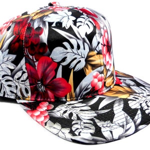 Custom Embroidery Snapback Hawaiian Floral Solid Hat Red Grey Scale Hat Personalized Snapback