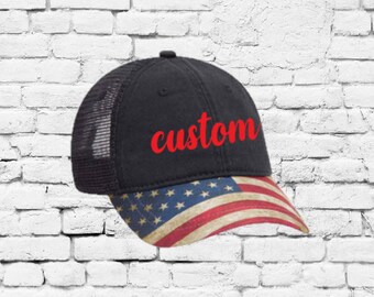 Custom American Flag Brim Trucker Hat Gorra de béisbol Bordado Su impresión personalizada