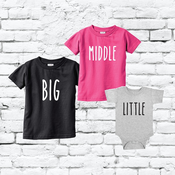 Big Middle Little Shirts Infant Tee Baby Siblings T-shirt Brothers and Sisters Matching