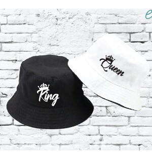 King and Queen Bucket Hats Embroidered Hat Sun Protection Popular Headwear Beach Shade Hip Style