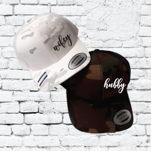 Wifey and Hubby  Hats Couples Trucker hats Camo White and Green Camouflage Hats Couple Hats Honeymoon Hats