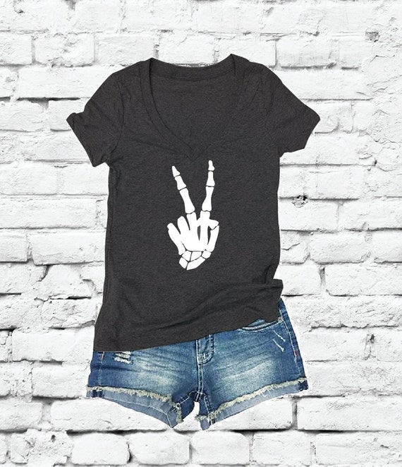 Peace Symbol Skull Hand Shirt Skeleton 