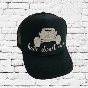SxS Hair Don&#39;t Care Trucker Hats Mesh Back Hat Desert Camping Party Hats Riding Side by Side UTV Ride