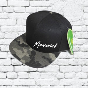 Custom Embroidery Camo and Black Snapback Hat Youth Kids Juniors Infant Toddler Baby Black Hat  Childs Size Snapback Cap