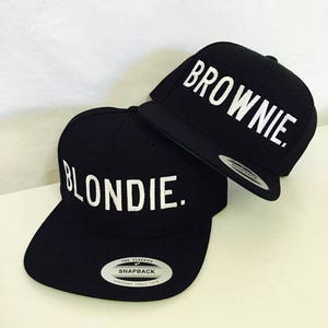 Blondie and Brownie Snapback Hats Block Lettering Blonde and Brunette Hats Best Friend Snapbacks Flatbill Hats