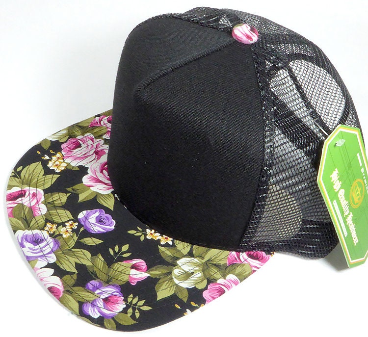 NEW Handmade Embroidered Black Trucker Hat with Floral Design Amazon.com: Generic Floral Trucker Hat for Men Women  main image 3