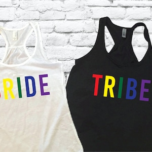 Bride Tribe Tanks Pride and Squad Bachelorette Party Shirts LGBT Bridal Party Women&#39;s Racerback Tank Top Rainbow