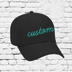 Custom Embroidery Structured Hat Baseball Cap Rounded Curve Brim Black Hat Adjustable Strap back