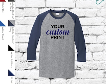 Maglietta da baseball con stampa personalizzata, PC55RS Port & Company, manica 3/4 in misto cotone, maglietta raglan personalizzata