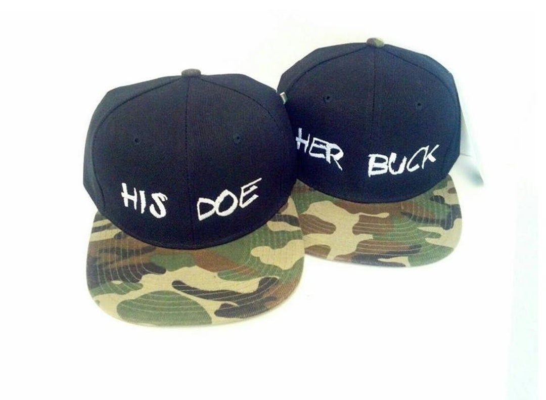 Her Buck His Doe Couples Hats Camo Snapbacks Black and Camouflage