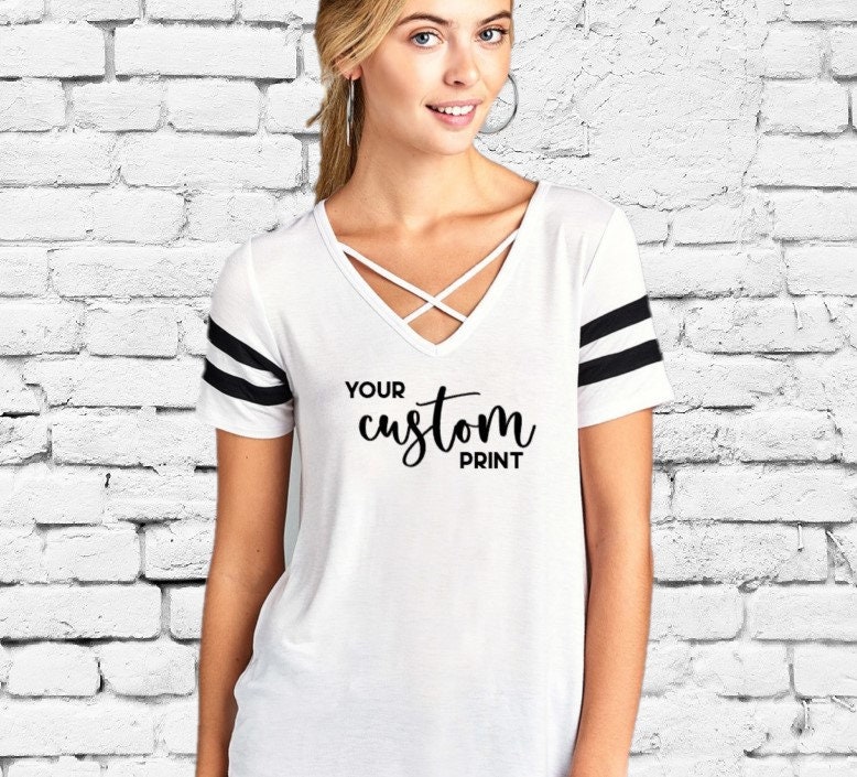 Custom Women's V-neck T-shirt Criss Cross Neck Line Ladies Shirt