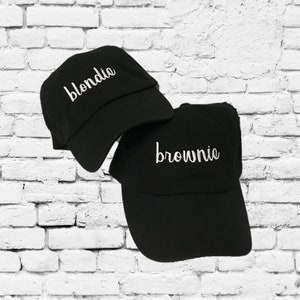 Blondie and Brownie Dad Hats Blonde and Brunette Best Friends Wash Cotton Dad Hat