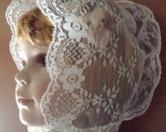 White lace Baby bonnet; Semi-sheer ultra soft & ultra light sunbonnet; Baby Christening / Baptism hat; Handmade
