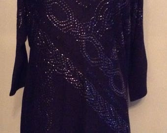 Black Beaded Sweater Dress with Bodycon Skirt Size Large; Beaded knit dress; Black tunic L