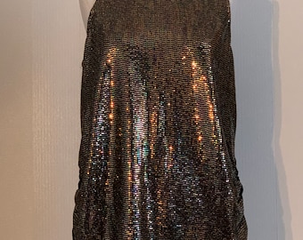 Golden Tank; Metallic knitted tank; Knit Tank with metallic gold threads , Size L