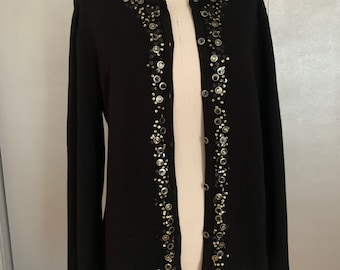 Black Cardigan L ; soft knit Black cardigan; Cotton blend Jacket; L
