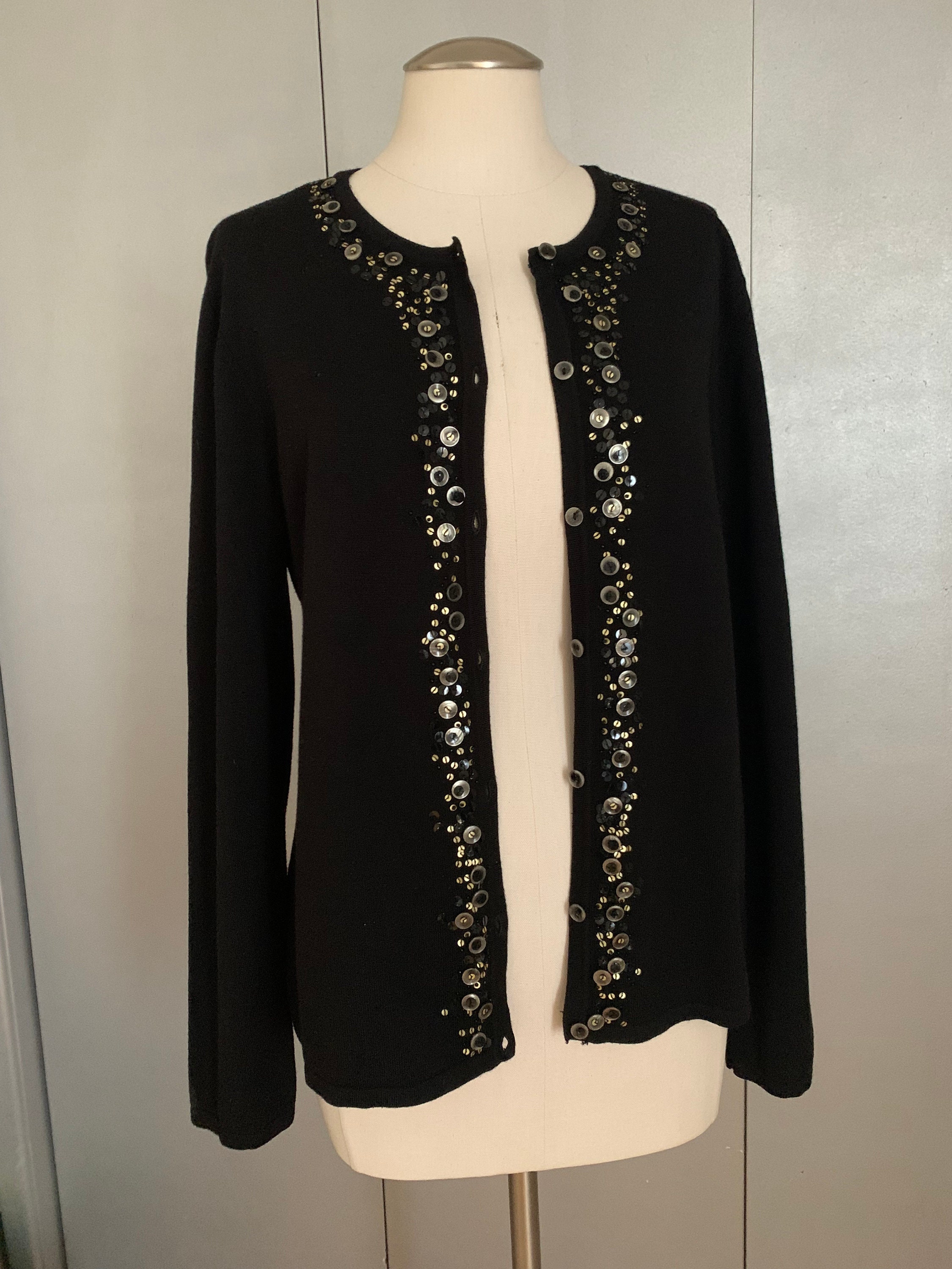 Black Cardigan L ; Soft Knit Black Cardigan; Cotton Blend