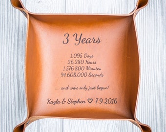 3 Year anniversary gift, Custom Leather valet tray, Gift for men, mens gift, catchall, anniversary gift, personalized leather, husband gift