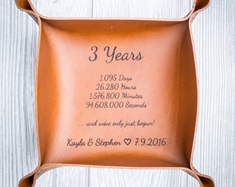 3 Year anniversary gift, Custom Leather valet tray, Gift for men, mens gift, catchall, anniversary gift, personalized leather, husband gift