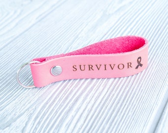 Battling Breast Cancer Gift, Gift for cancer warrior, gift for someone battling breast cancer, Leather Keychain for breast cancer survivor