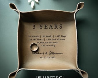 3 Year Anniversary Gift, Personalized Gift for Him, Custom Leather Catchall Tray, Handmade in the USA,