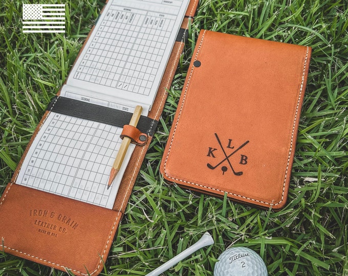 Custom Leather Golf Scorecard Holder and Log Book, Personalized Leather Golf Book, Anniversary Gift for him, Personalized Gift for Golfer