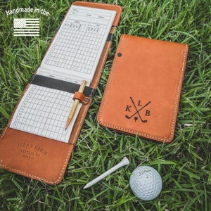 Porta-cartão de pontuação de golfe de couro personalizado e livro de registro, livro de golfe de couro personalizado, presente de aniversário para ele, presente de dia dos namorados para jogador de golfe