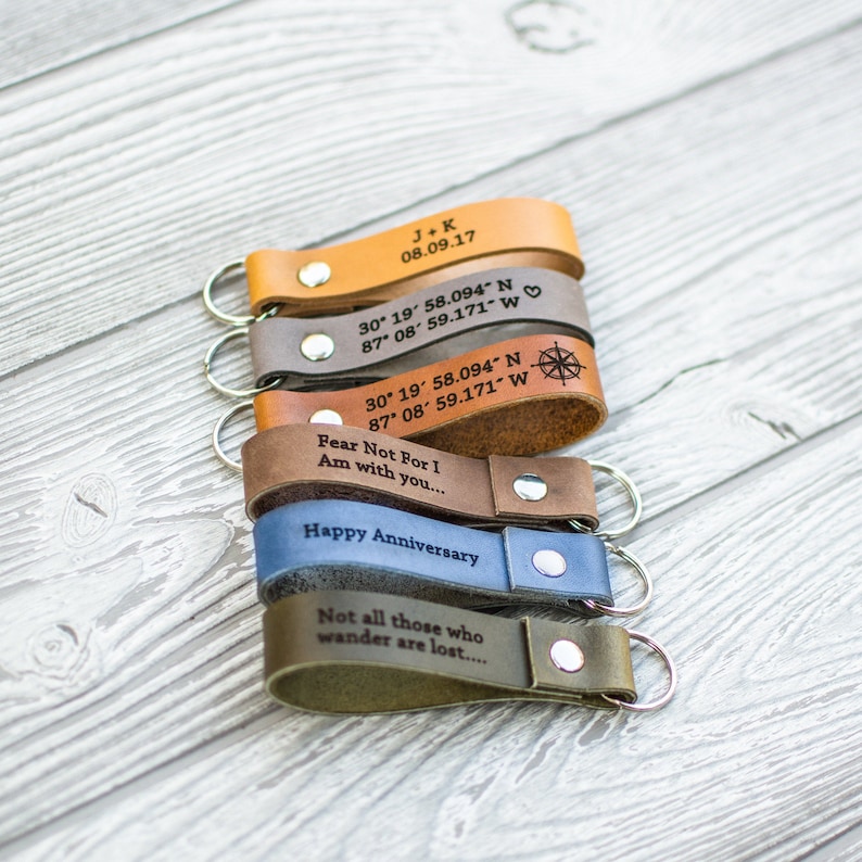 Personalized leather keychain, Custom Keychain, Leather Gift, Unique Gift, Leather keyring, mens gift, coordinate keychain, wife gift, dad image 2