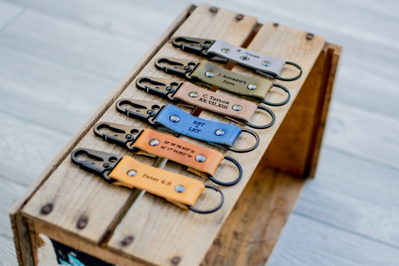 Custom Leather Keychain, Key chain, 3 year anniversary Keychain, Leather Keychain, Personalized keychain, mens gift, gift for him, dad gift image 3