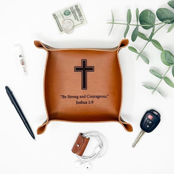 Geschenk für Kerl, der alles hat, Leder-Catchall-Tablett, das personalisiert werden kann, Geschenk für christlichen, personalisiertes Geschenk, religiöse Geschenkidee