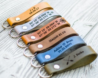 Personalized Keychain, Coordinates Keychain, Custom Keychain, Latitude longitude Keychain, Leather Key Chain, 3 year anniversary, Mens gift