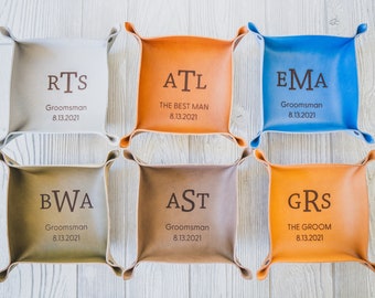 Groomsmen gifts, Leather Catchall Tray with monogramming or names of groomsmen, Gift for groomsmen