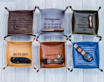 Benutzerdefinierte Leder Valet Tablett, Geschenk für Männer, Geschenk für Männer, Geschenk für ihn, Jahrestagsgeschenk, personalisiertes Geschenk, Ehemanngeschenk, Weihnachtsgeschenk für ihn
