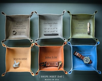 Personalized Leather Valet Tray - Custom Engraved 3rd Anniversary Gift for Him